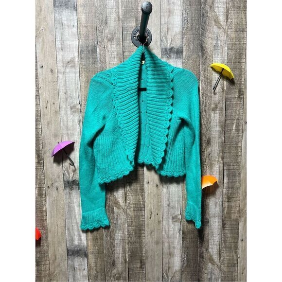 Alpaca Fina Peru Teal Knit Cropped Cardigan Bolero - Picture 1 of 4
